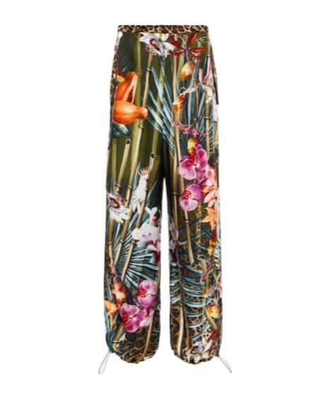 Camilla Floral Silk Balloon Pants In Green