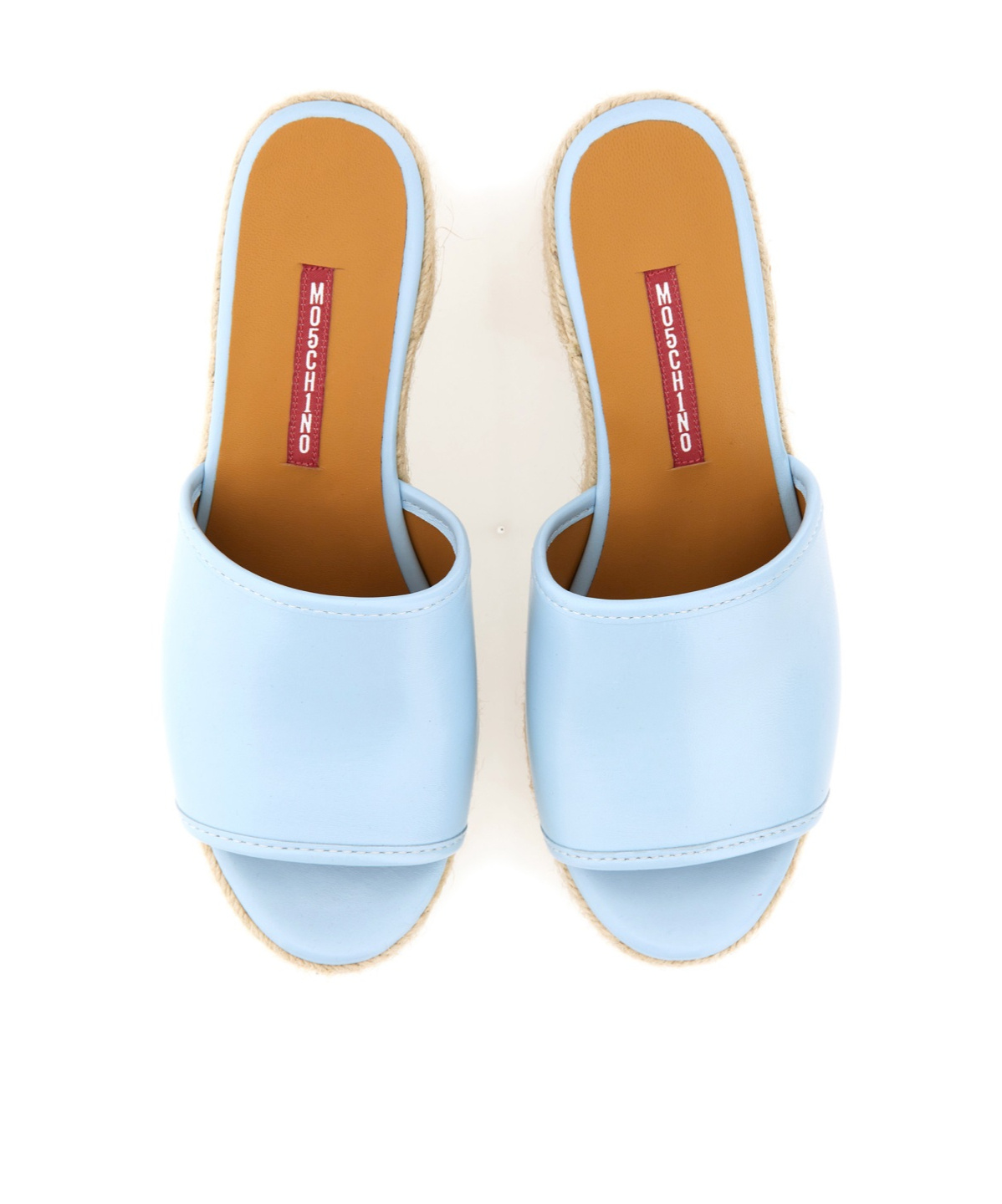 Moschino Denim-inspired Slide Sandals With Espadrille-style Sole In Nude