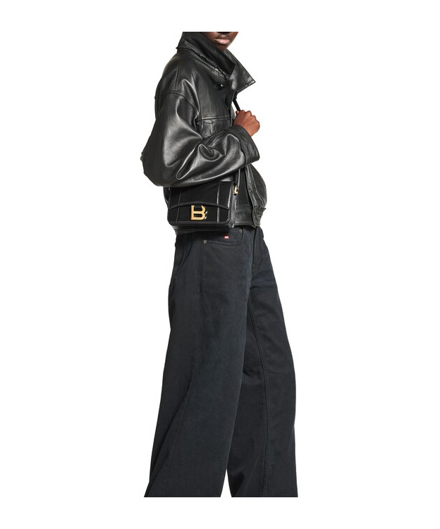 Balenciaga Black Leather Small Hourglass Crossbody Bag In Black