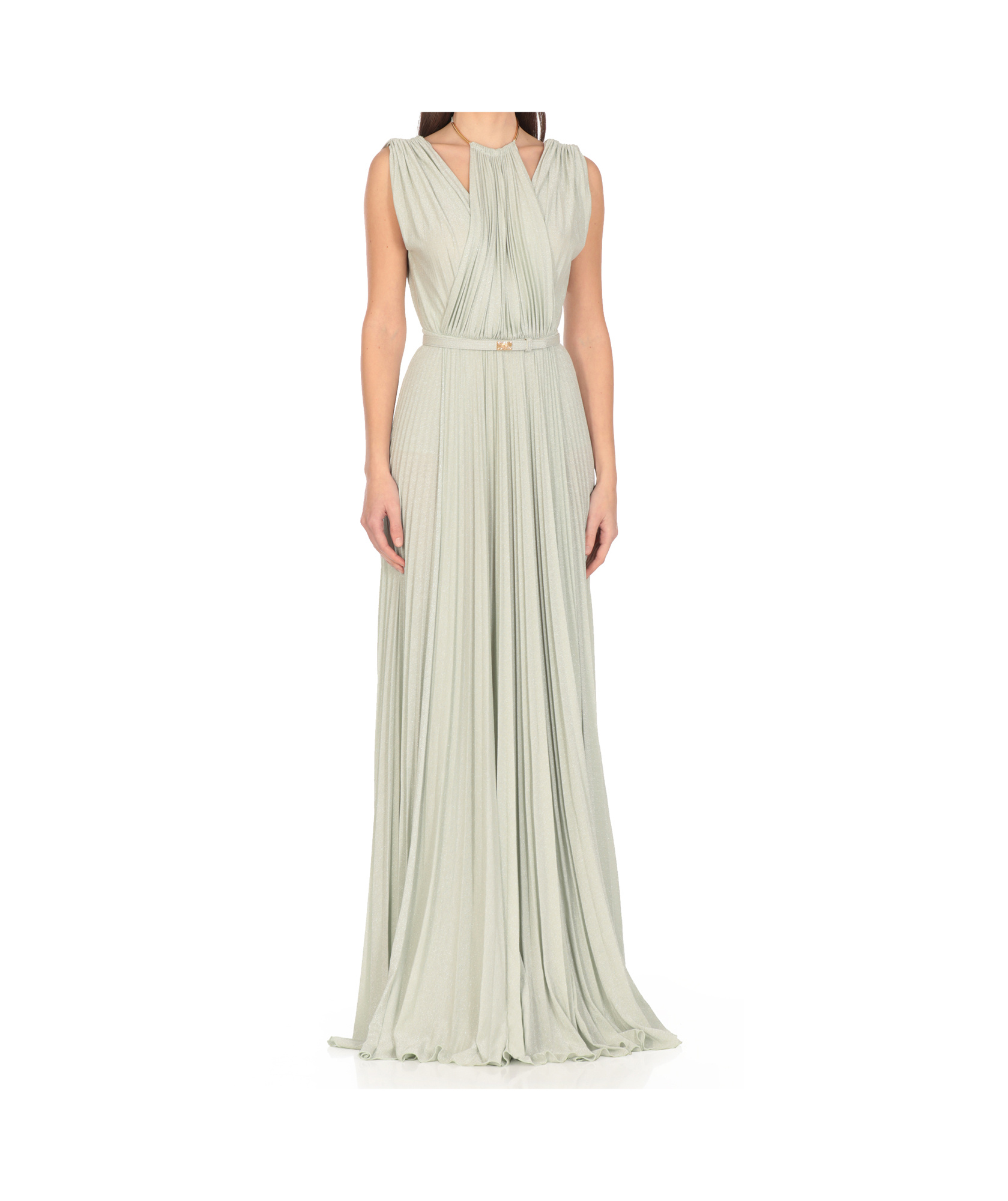 Elisabetta Franchi Red Carpet Dress Made Of Lurex Jersey Fabric With Belt In White