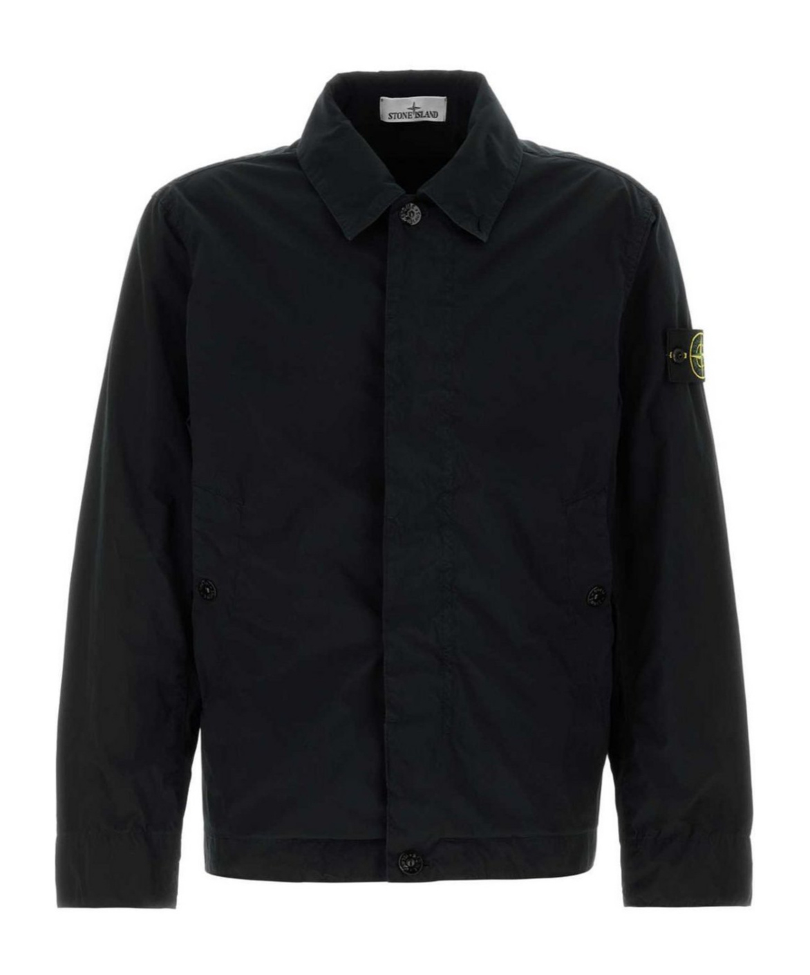 Stone Island Blue Jacket With Classic Collar And Logo Patch On The Sleeve In Tech Fabric Man