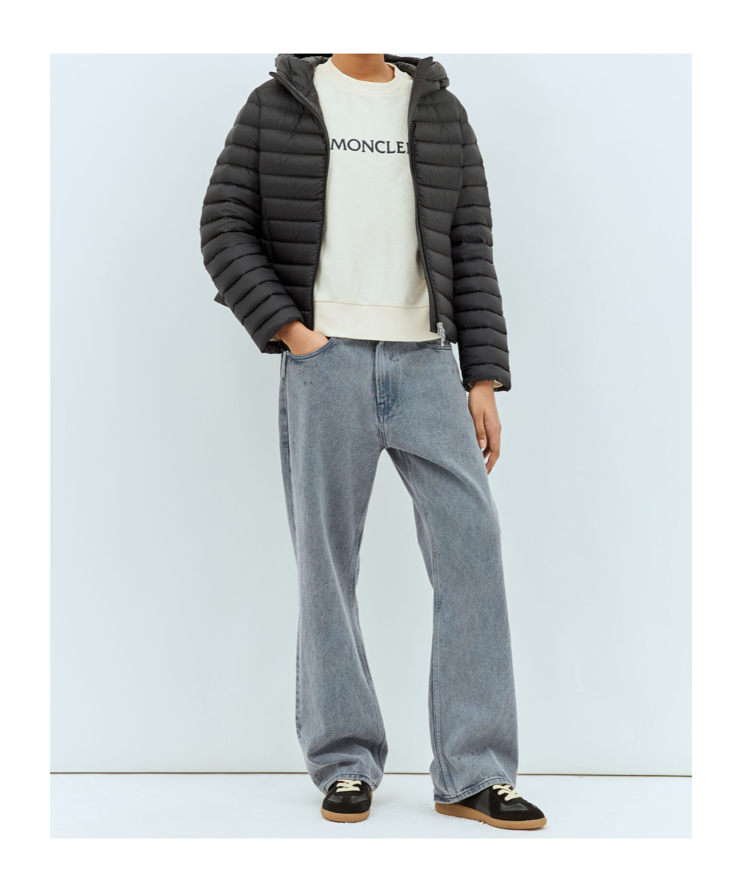 Moncler Short Blue Down Jacket Ige In Black