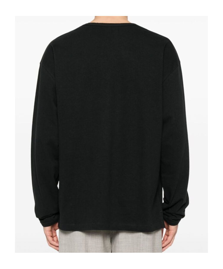 Lemaire Open-necked Black Shirt In Black