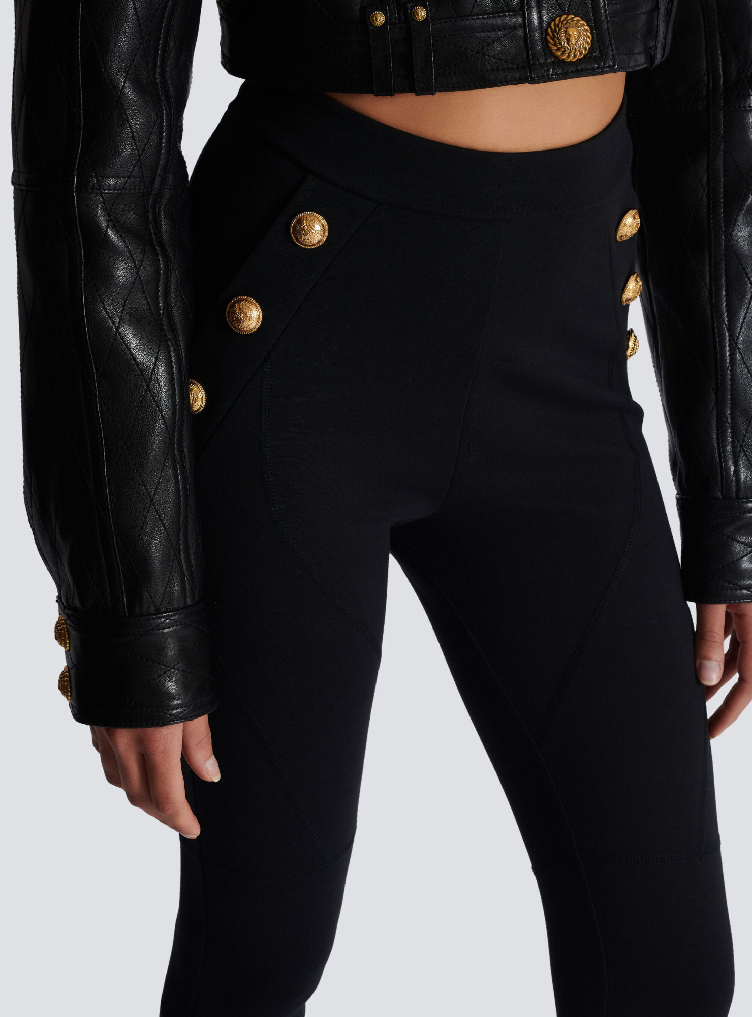 Balmain Jersey Leggings With 6 Buttons In Black