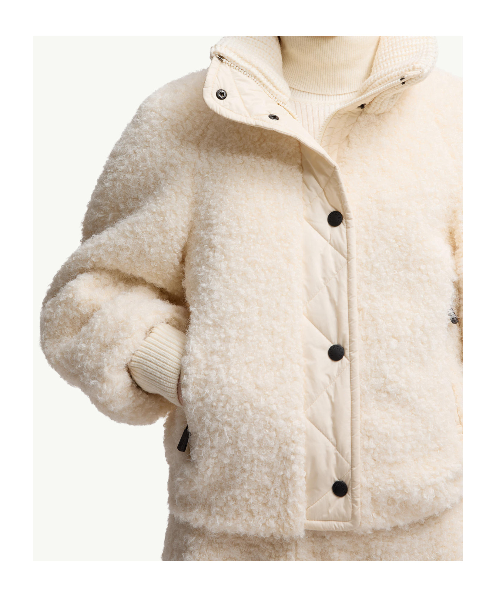 Moncler Ayles Teddy Wool Short Down Jacket In Neutral