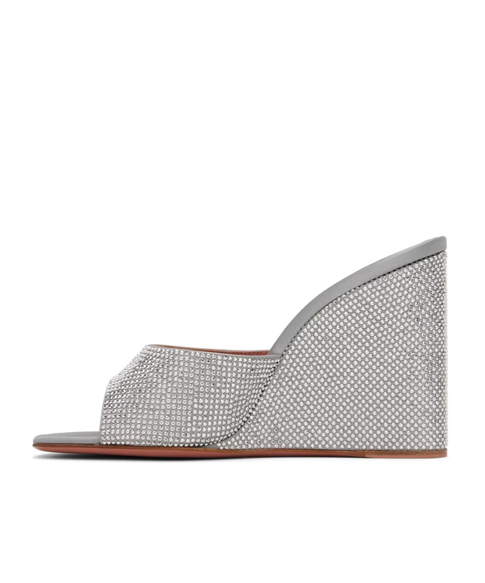 Amina Muaddi Sandals With Embellished Heels In Gray