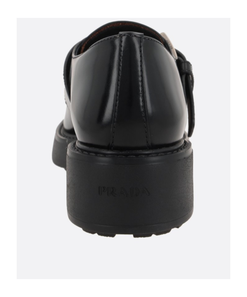Prada Brushed Leather Lace-up Shoes With Strap In Black