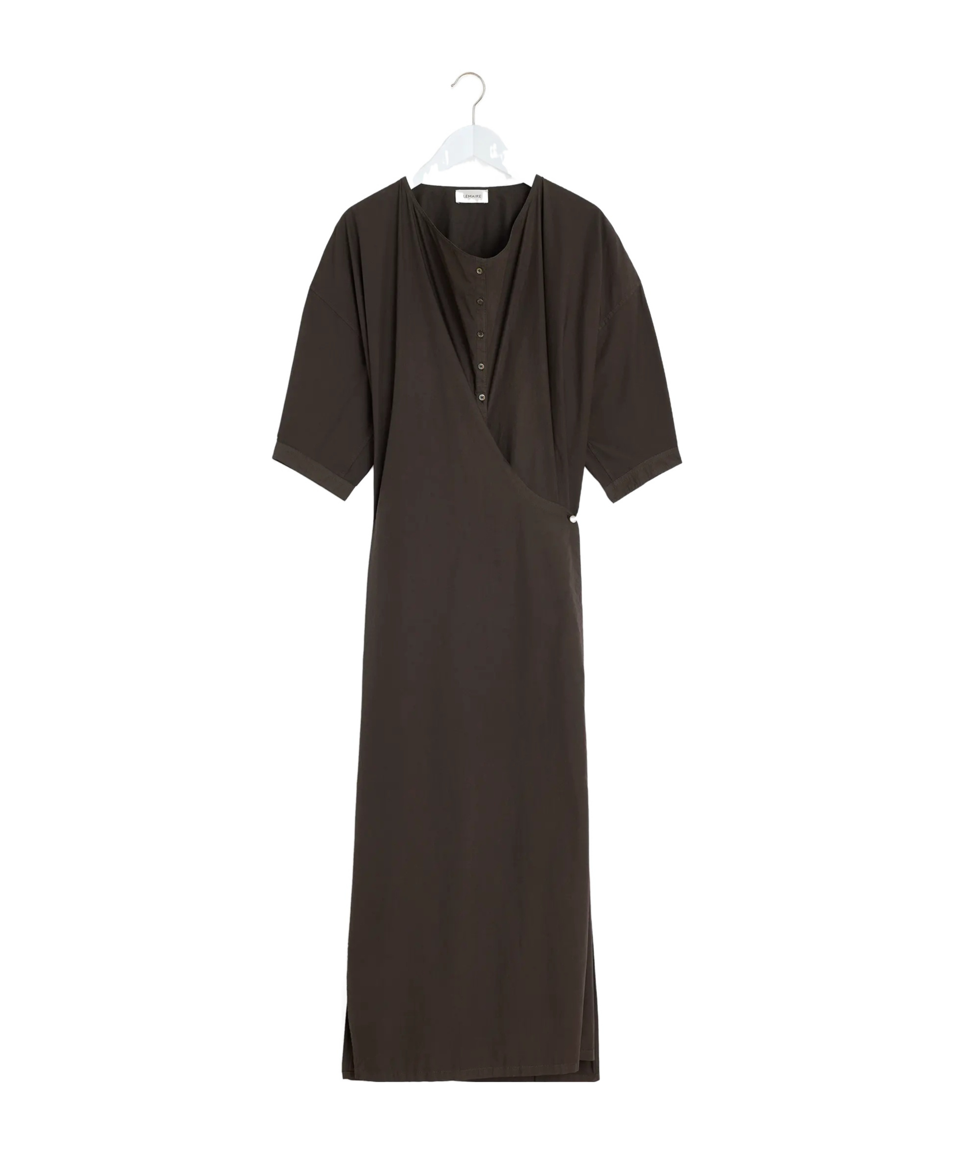 Lemaire Brown Short Sleeve Twisted Midi Dress In Gray