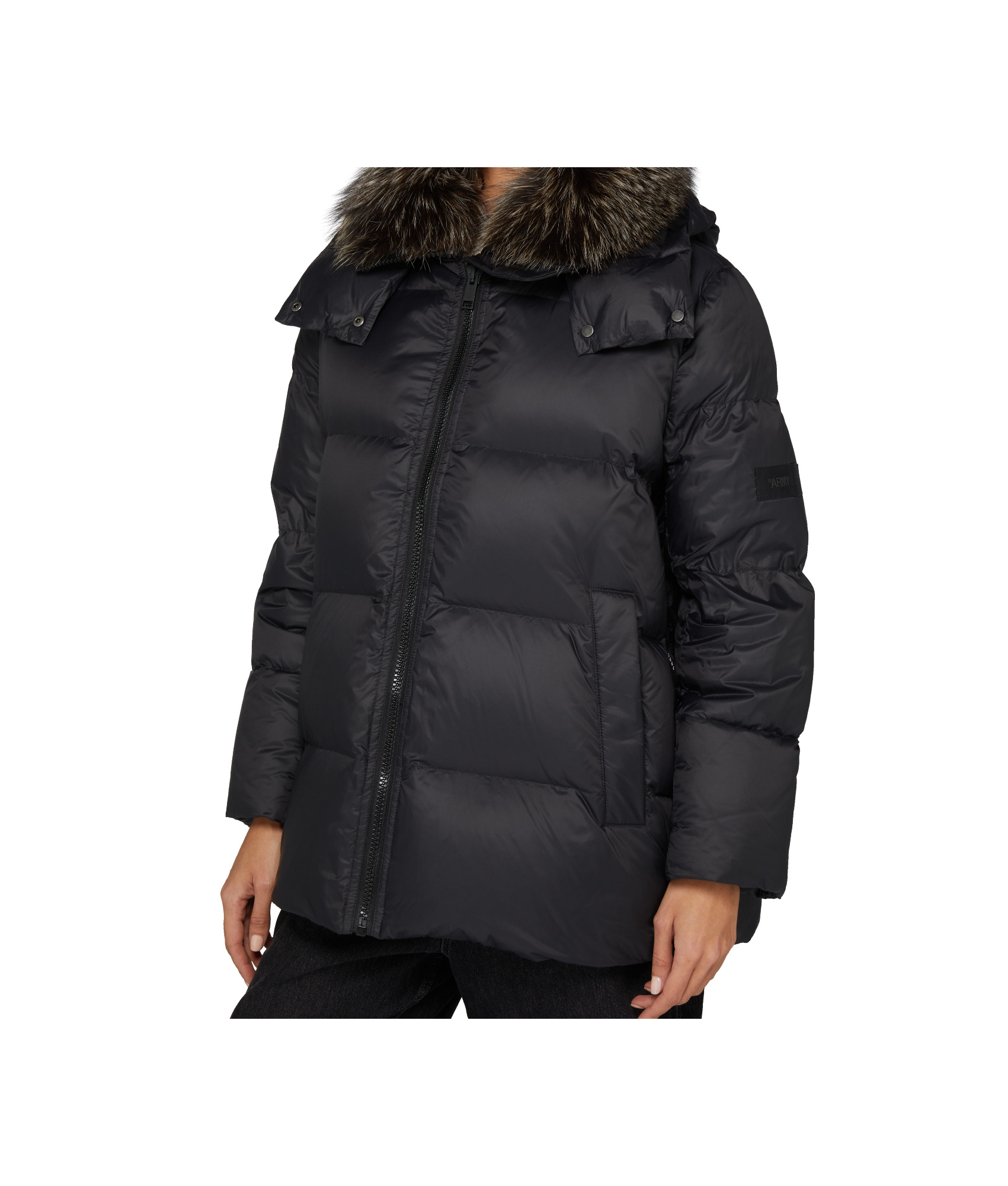 YVES SALOMON A-LINE PUFFER JACKET MADE FROM A WATER-RESISTANT PERFORMANCE FABRIC WITH A FOX FUR COLLAR