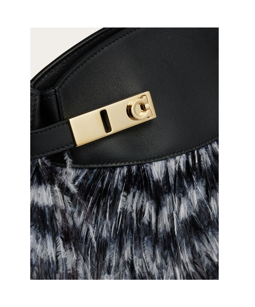 Ferragamo Hug Soft Crossbody Bag With Feathers In White/black