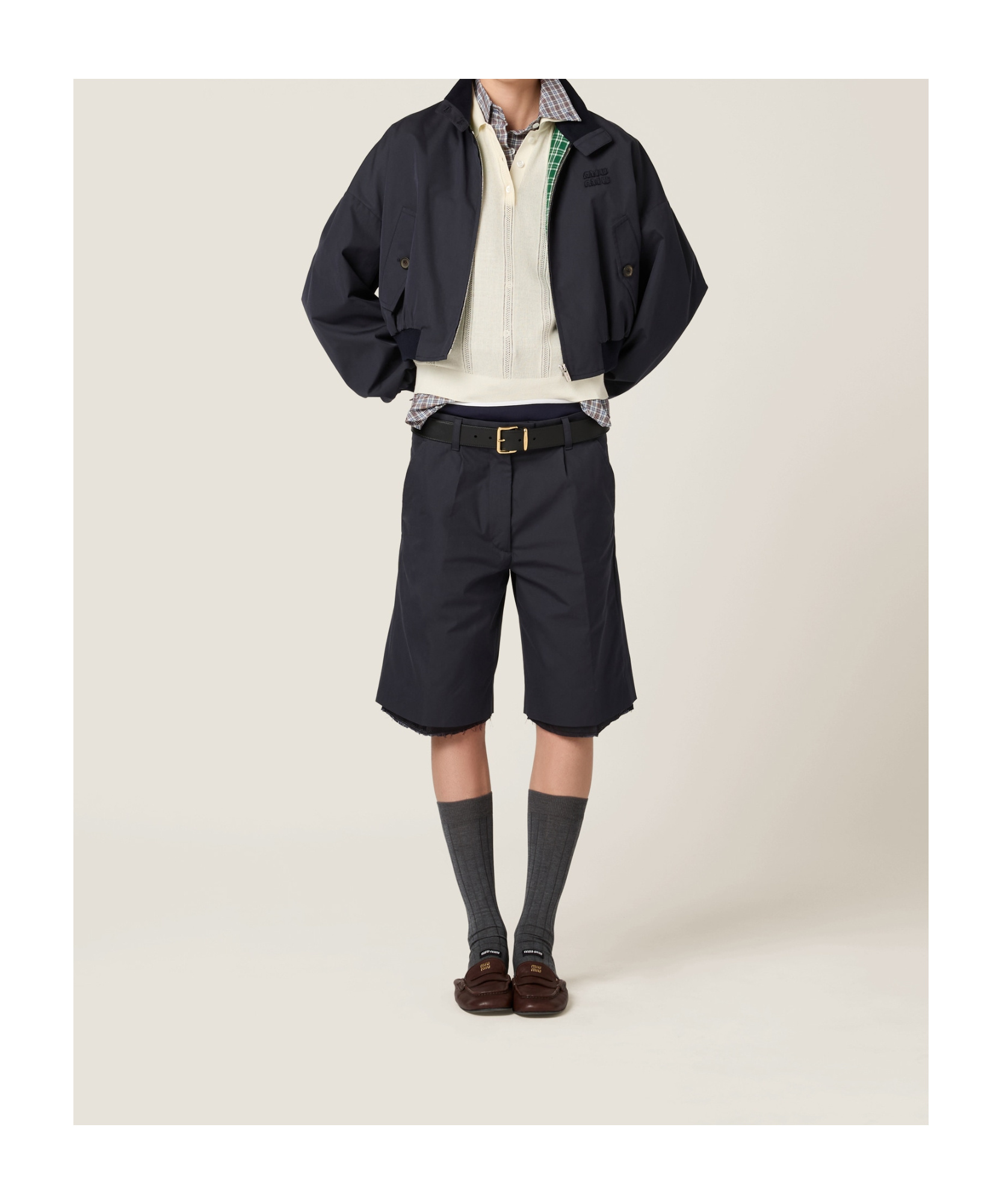 Miu Miu Cotton-blend Panama Blouson Jacket In Gray