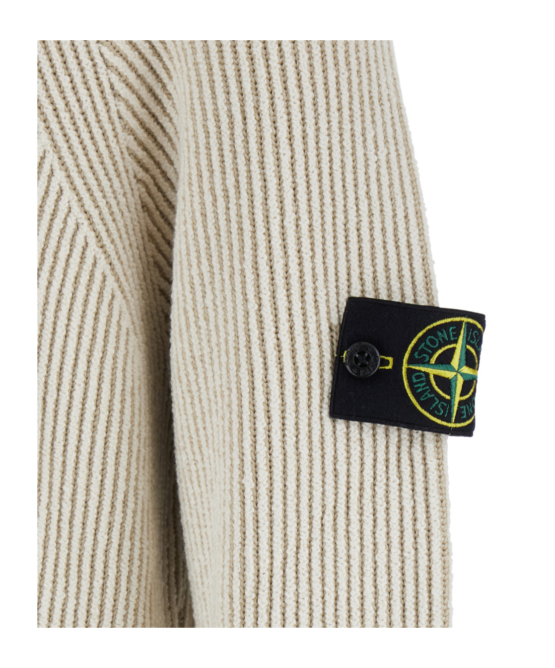Stone Island White Sweater With Logo Patch On The Sleeve And Front Half Zip Closure In Wool Stretch Man In White
