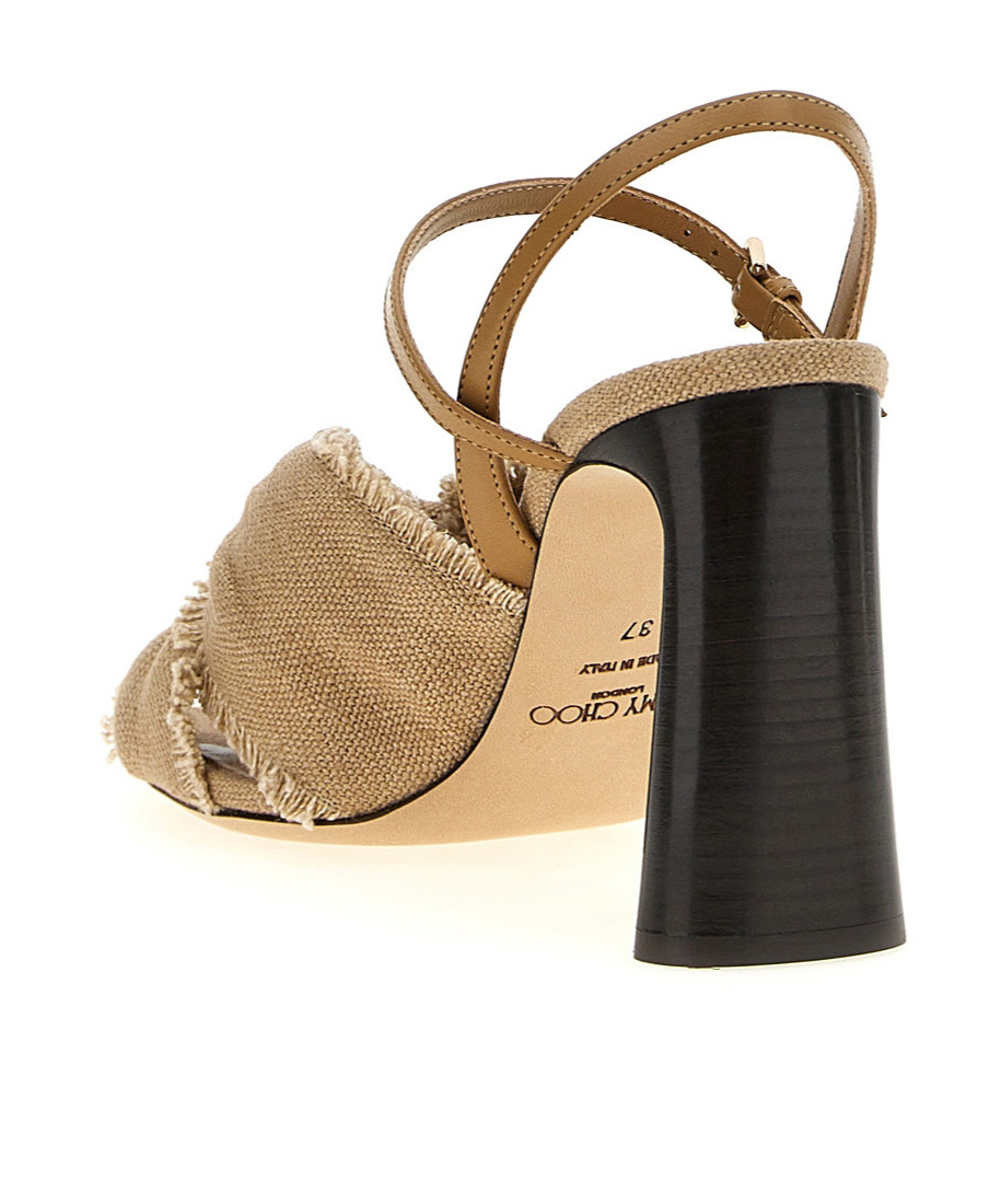 Jimmy Choo 'annika' Block Heel Sandals With Frayed Edges In Nude