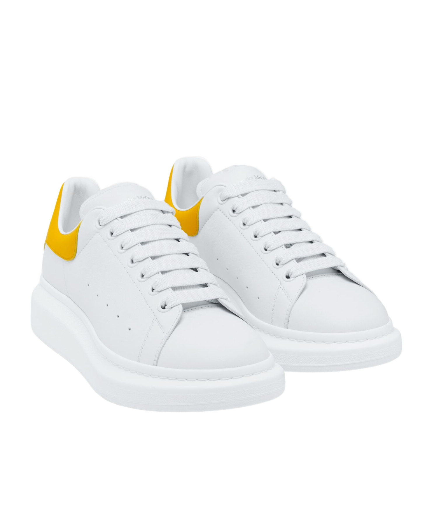 Alexander Mcqueen Perforated Platform Round Toe Sneakers In White/yellow