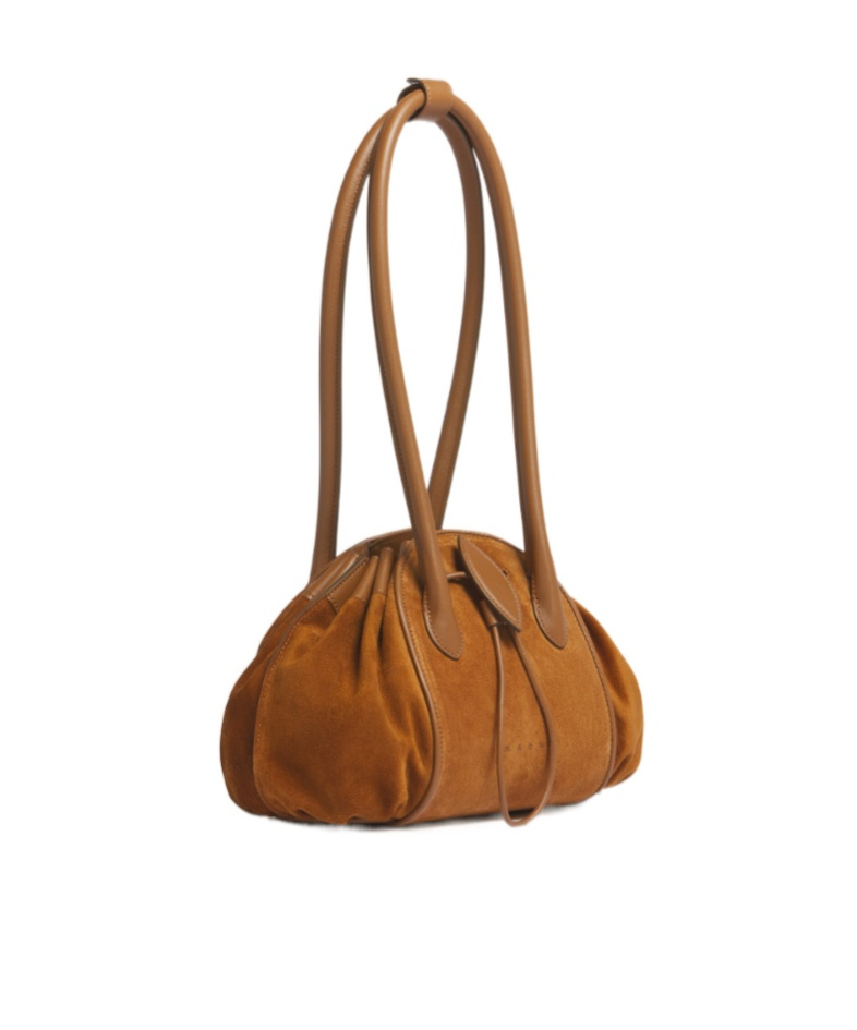 Marni Logo Stamped Tulipea Shoulder Bag In Brown