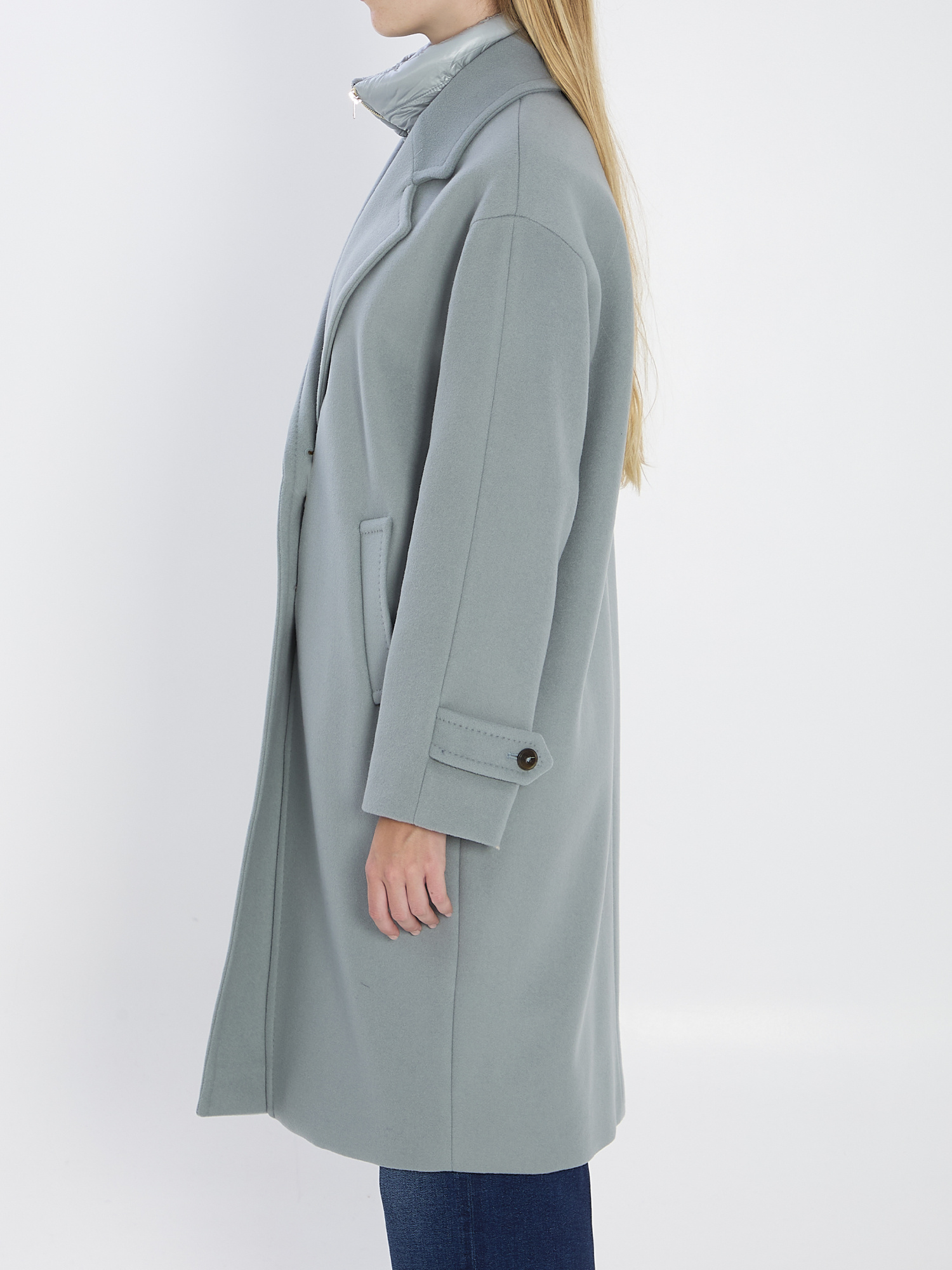 Herno High Neck Long Sleeve Single Breasted Coat In Blue