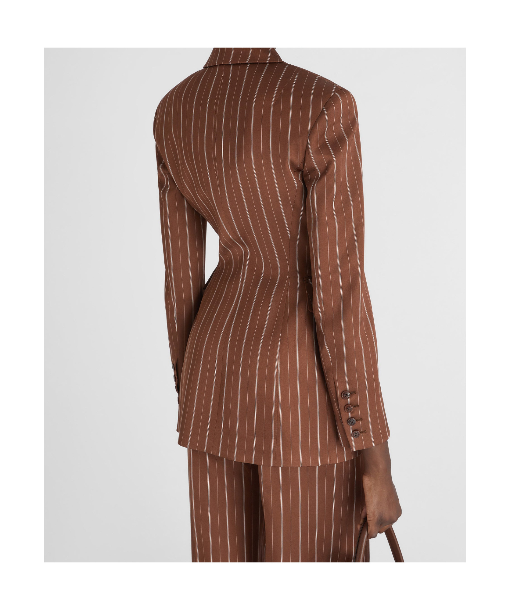 ERMANNO SCERVINO ERMANNO SCERVINO DOUBLE-BREASTED SCULPTURAL PINSTRIPE BLAZER