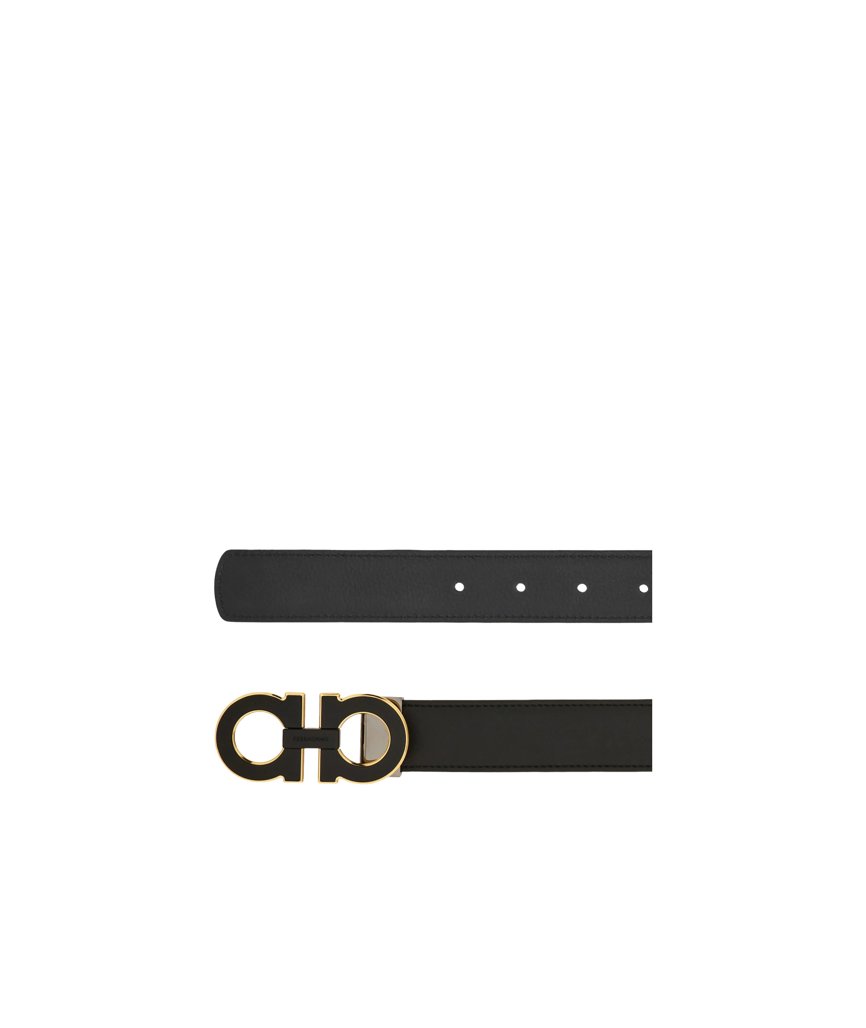 Ferragamo Reversible And Adjustable Double Gancini Belt In Black