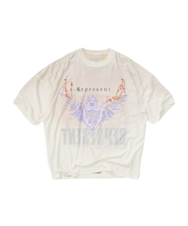 Represent Mens Washed Ecru Legacy Tour Graphic-print Short-sleeves Cotton Blend T-shirt In White