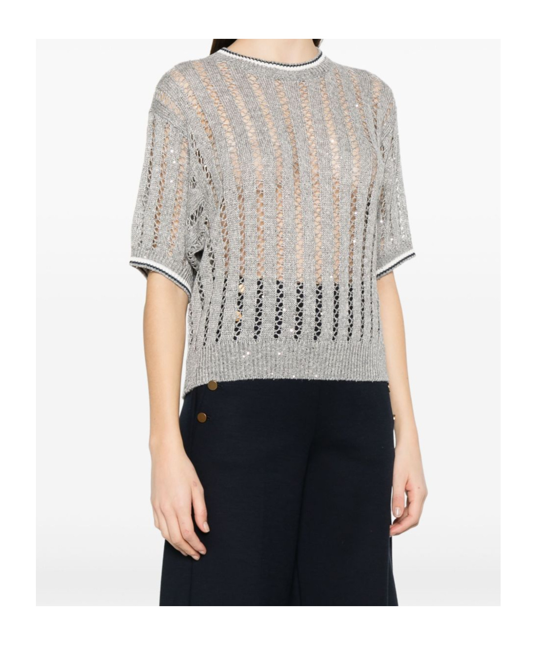 Brunello Cucinelli Linen Ribbed Net Knit Top In White