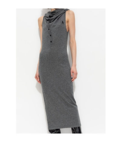 Attico Cowl-neck Buttoned Midi Dress In Gray