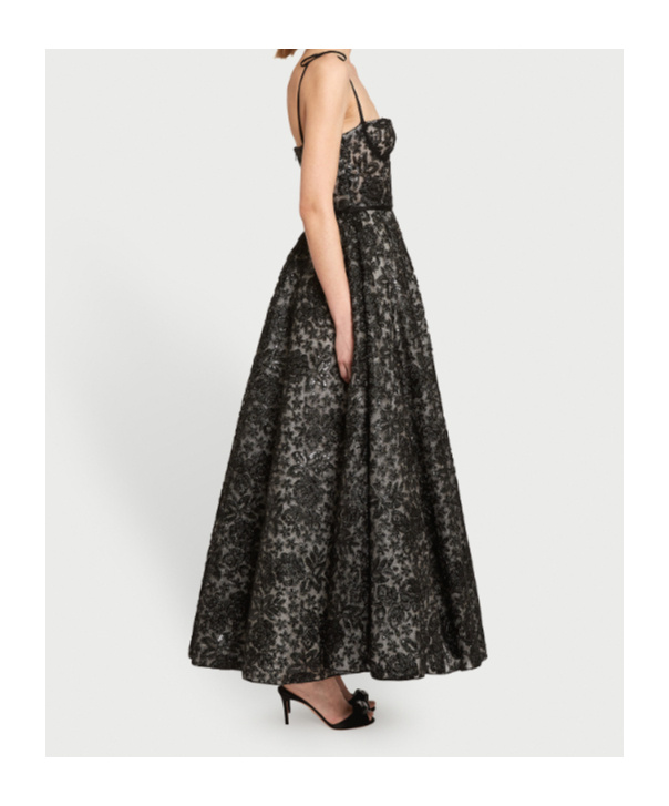 Giambattista Valli Sequin Floral Embroidered Corset Dress In Black