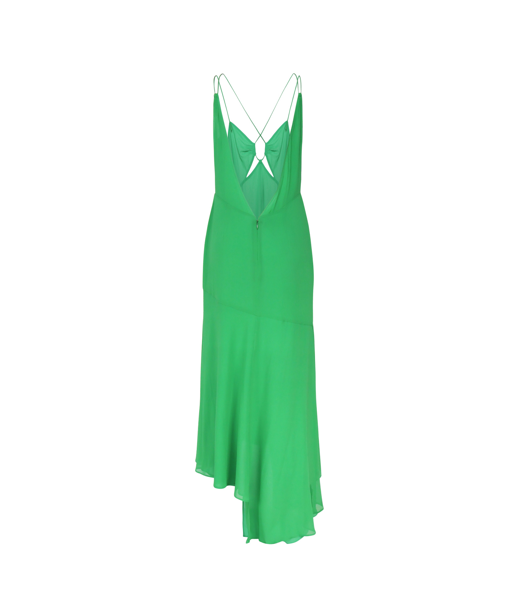 The Andamane Silk Dress With Unique Hemline And Front Cut-outs In Green