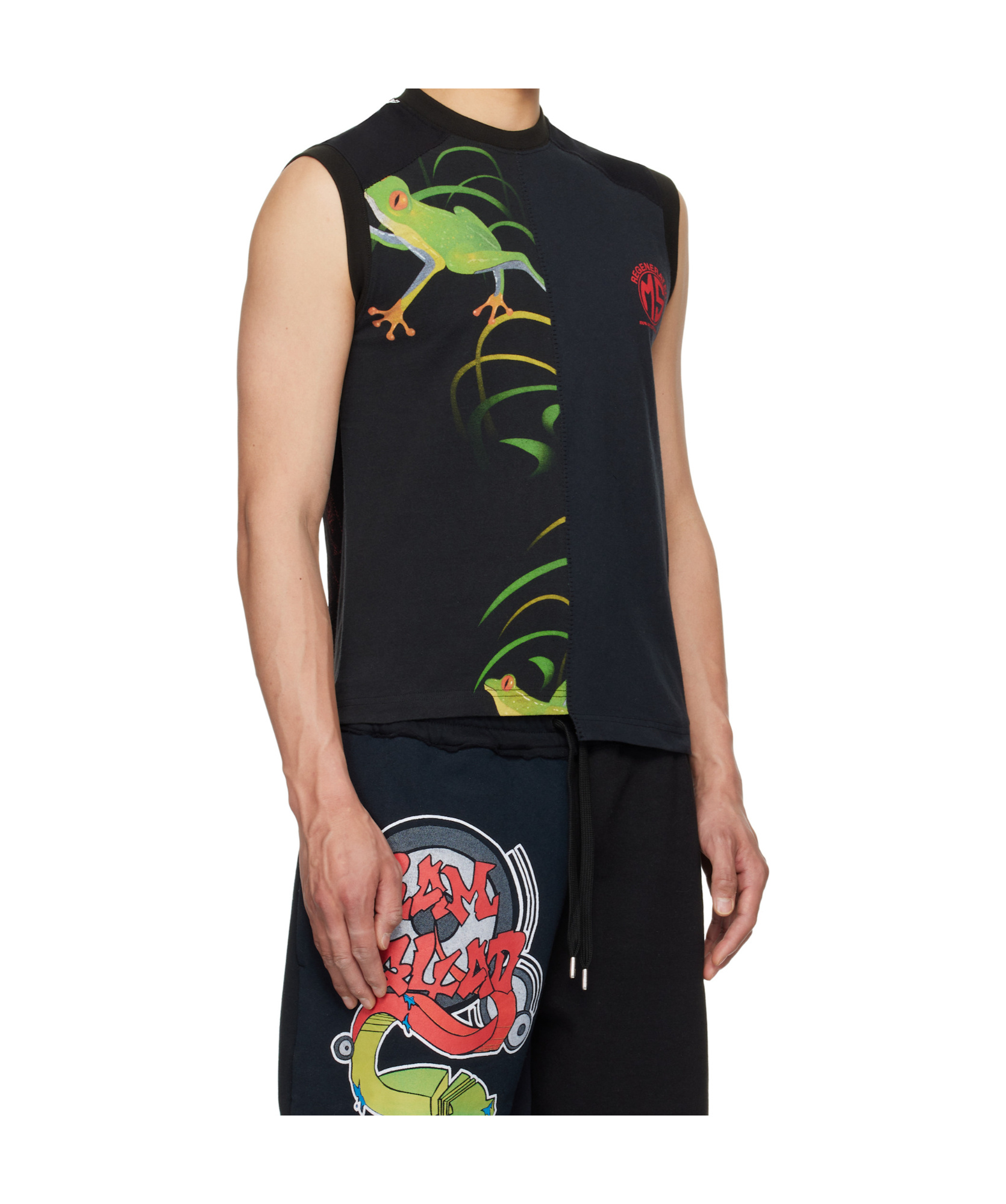Marine Serre Black Regenerated Graphic T-shirts Tank Top In Black