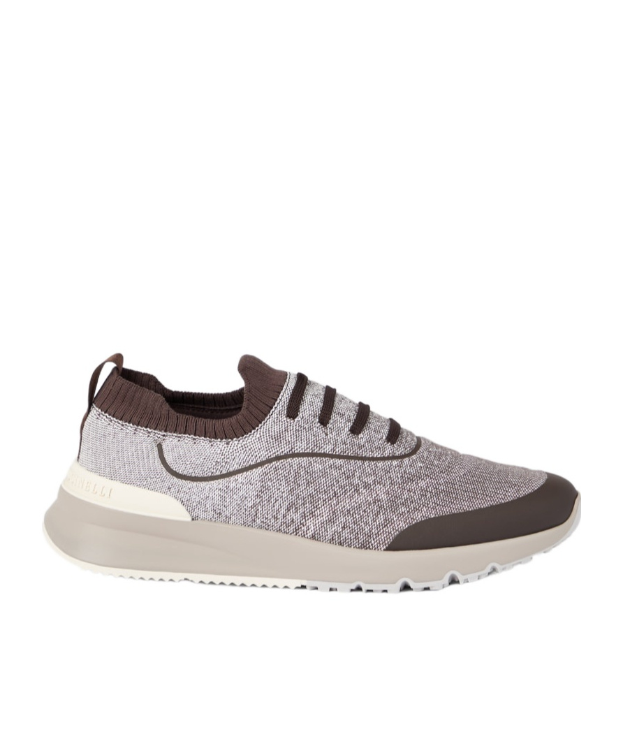 Brunello Cucinelli Men Techno Cotton Knit Sneakers Runners In Brown