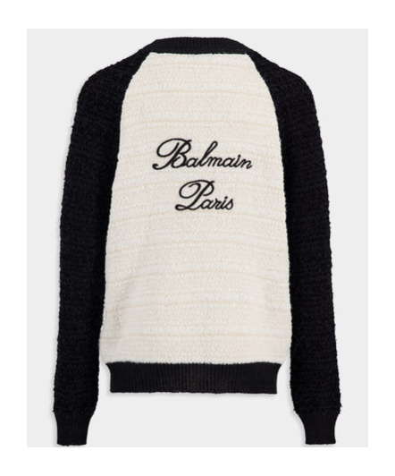 Balmain Off-white & Black Embroidered Cardigan In Black