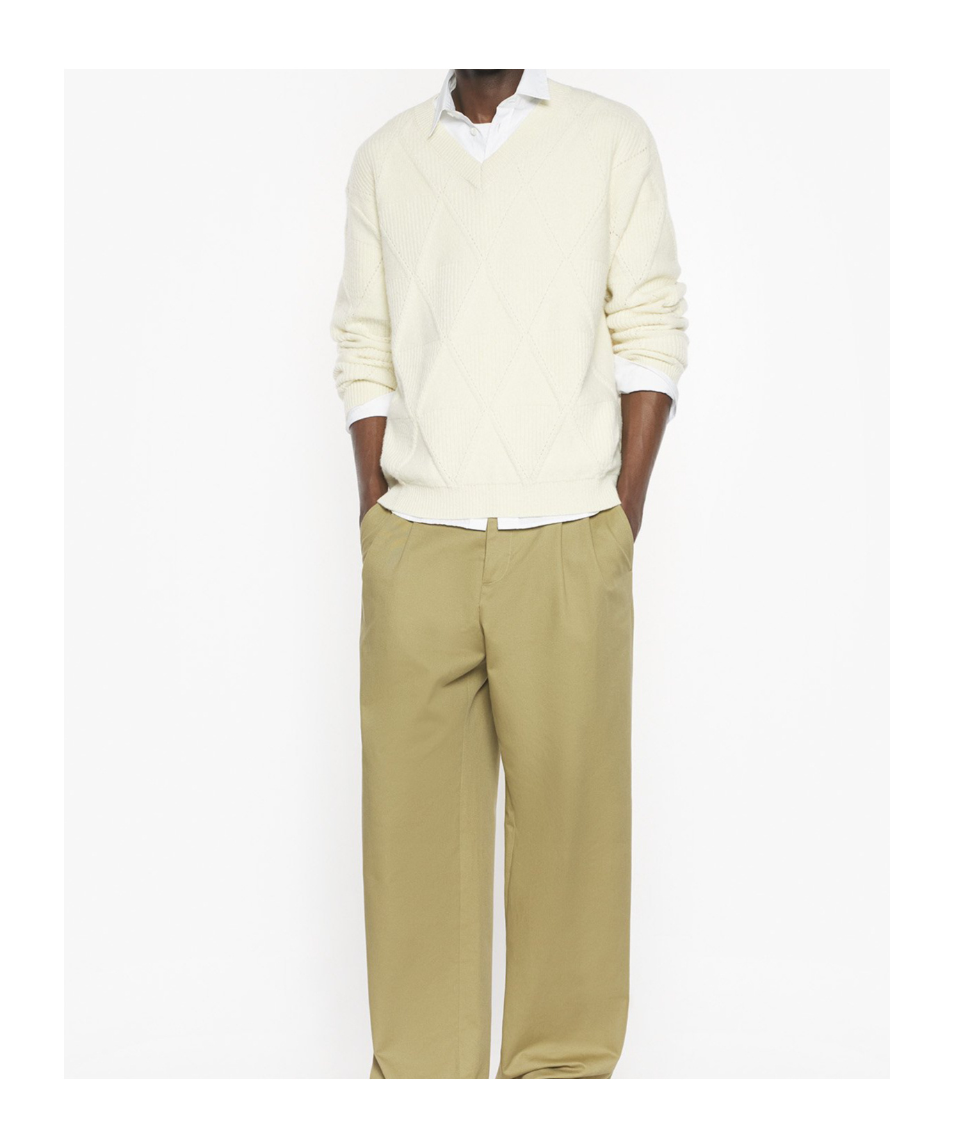 Maison Kitsuné Textured Wool Argyle Jumper In Neutral