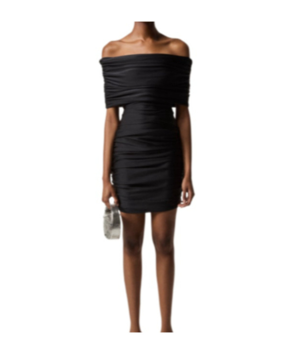 Coperni Pleated Mini Dress With Ruched Bodice In Black