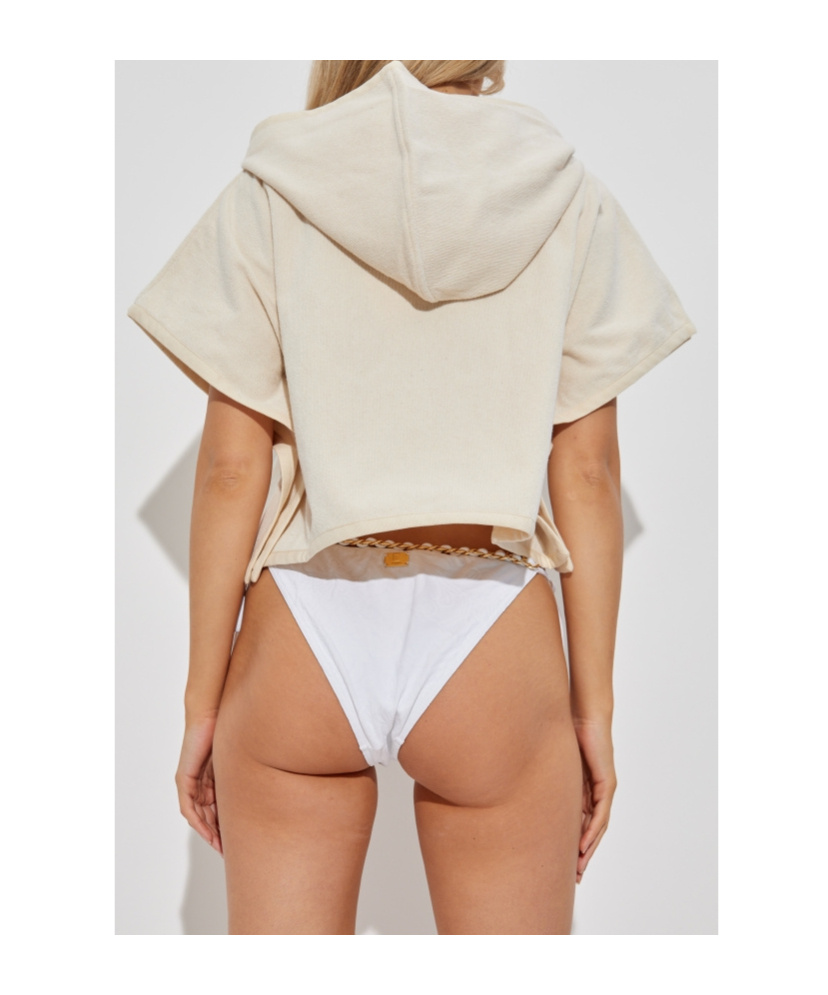 Balmain Short-sleeve Cotton Hoodie In White