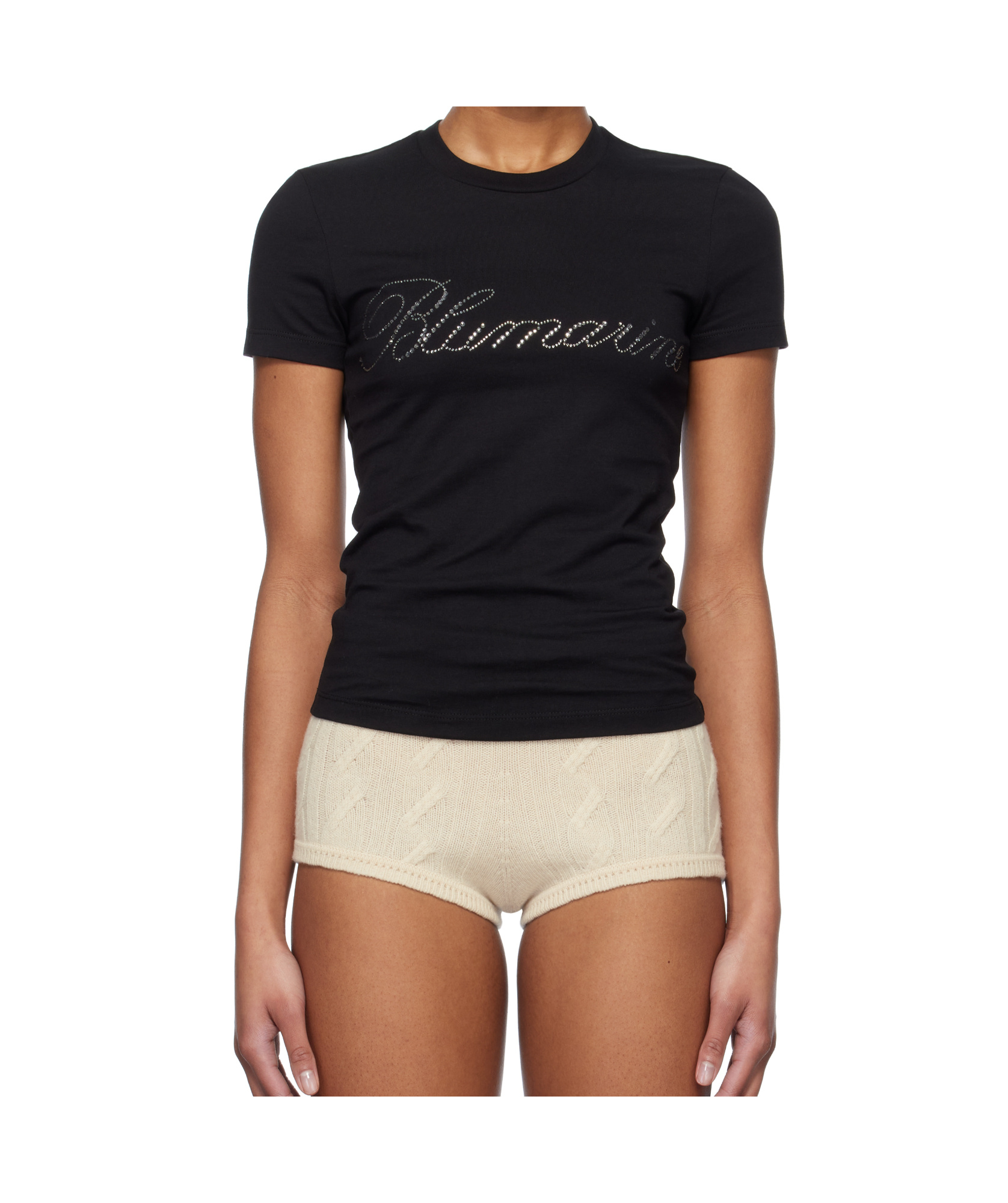 Shop Blumarine Rhinestone-logo T-shirt In Black