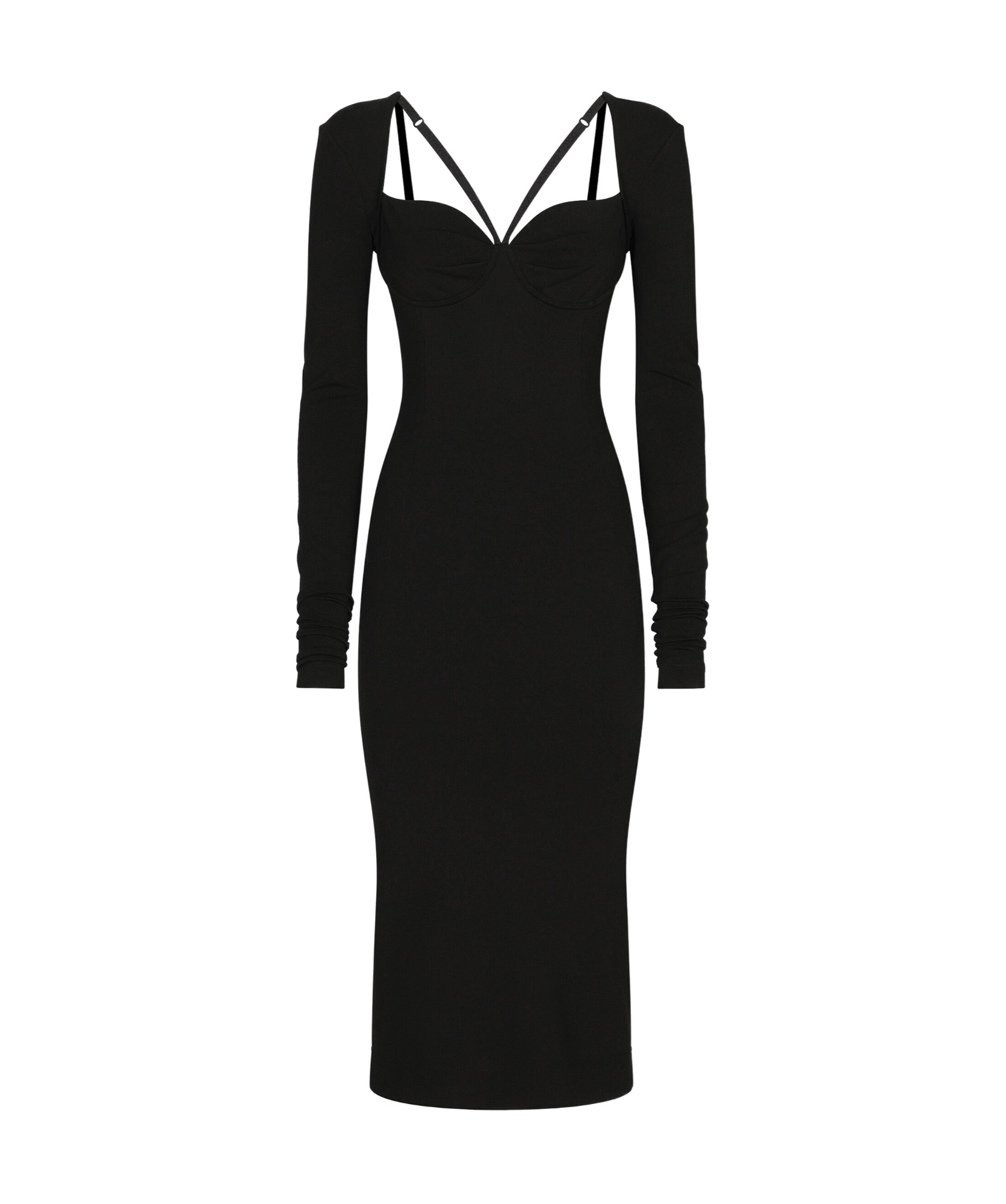 Dolce & Gabbana Jersey Milano Rib Calf-length Dress In Black