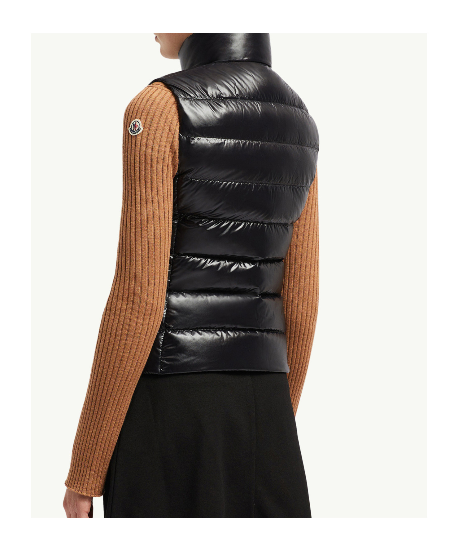 Moncler Womens Full Zipper Sleeveless Puffer Vest Jacket Shiny Black In Black