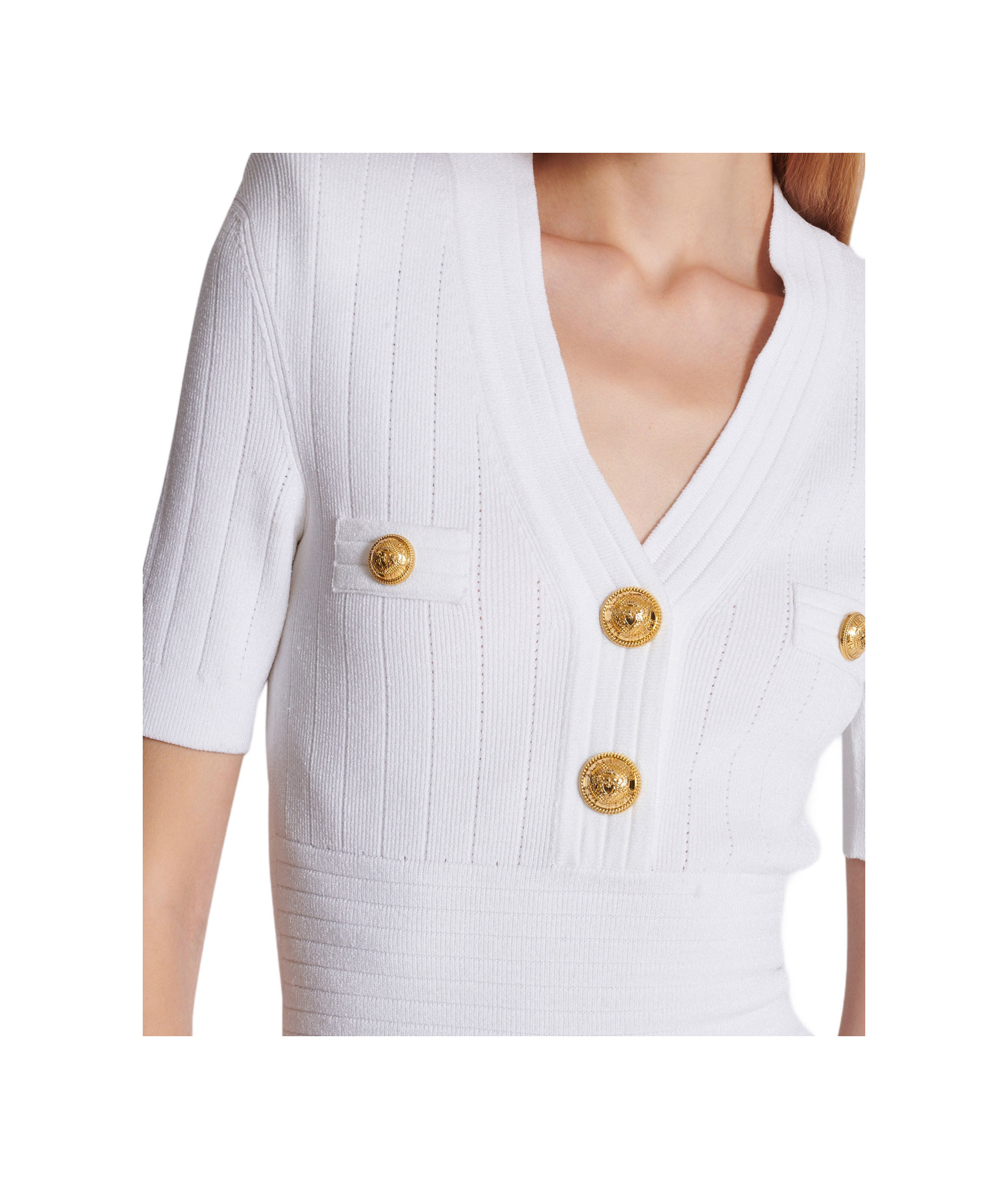Shop Balmain Short Sleeve Dress In White