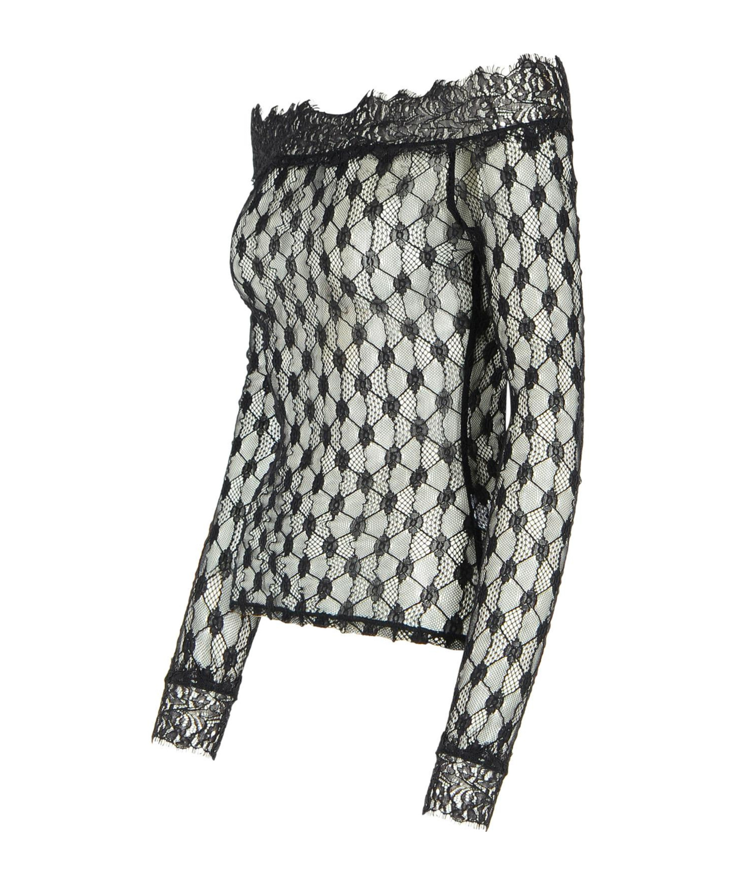Isabel Marant Sheer Lace Off-shoulder Knit Sweater In Black