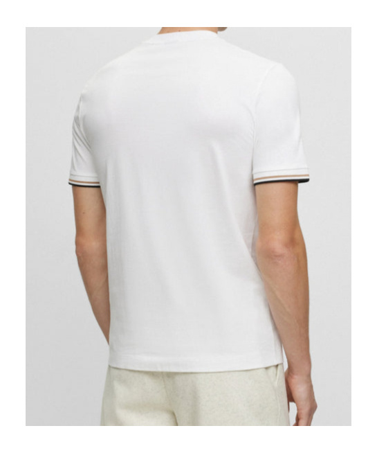 Shop Hugo Boss Striped-cuffs Cotton T-shirt In White
