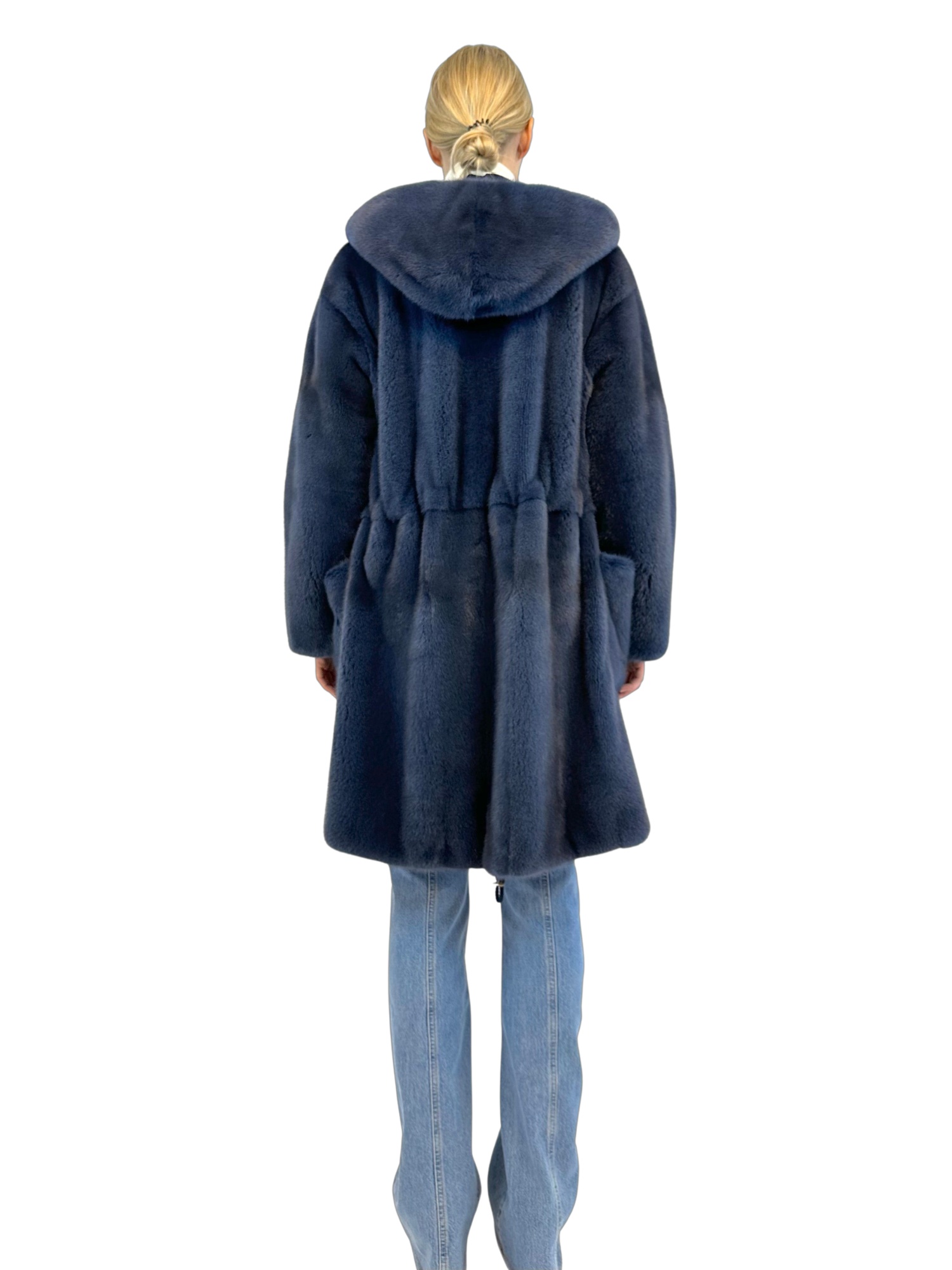 Liska Hooded Fur In Blue