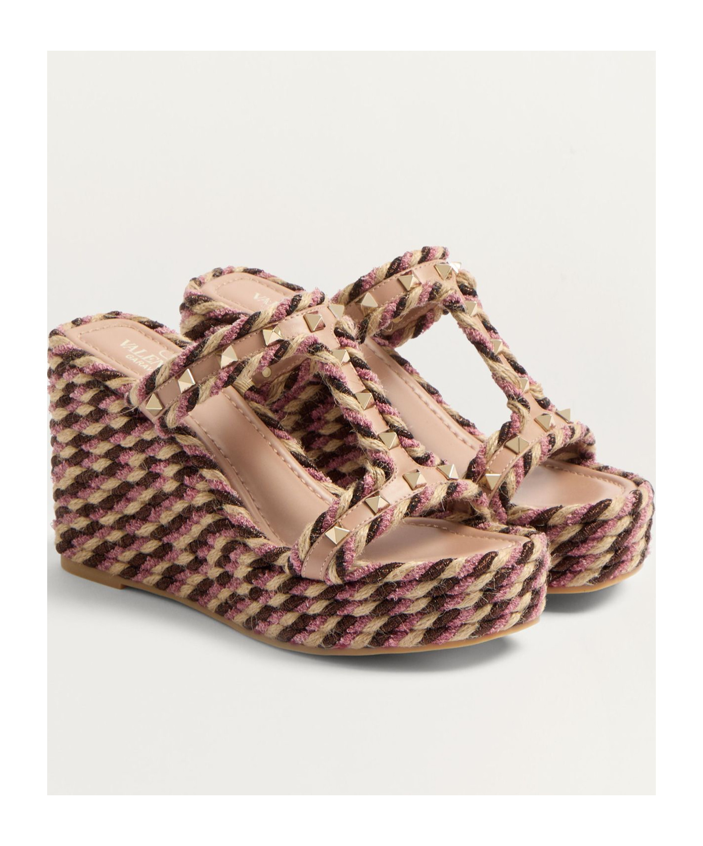 Valentino Garavani Rockstud Wedge In Calfskin 90mm Woman Rose Cannelle 41 In Multicolor