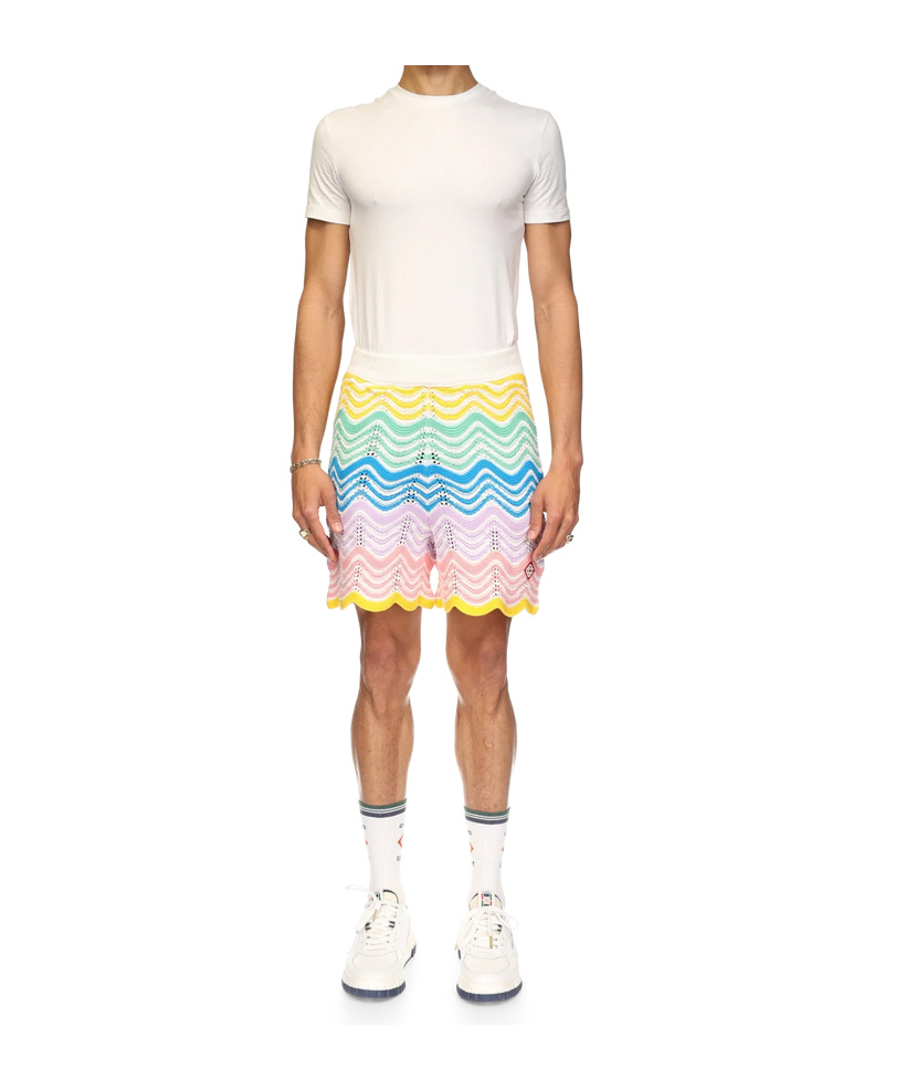 Casablanca Mens Multi Gradient-pattern High-rise Cotton-knit Shorts In White