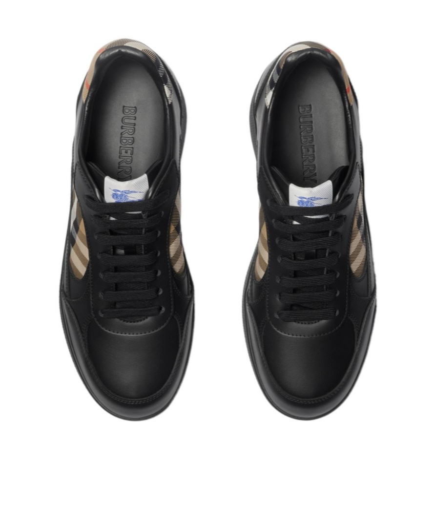 Burberry Leather And Check Terrace Sneakers​ In Black/sand