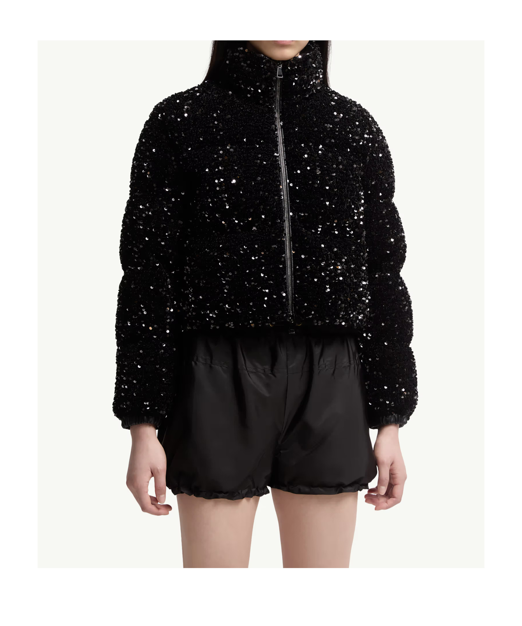 Moncler Louvi Sequin-embroidered Short Down Jacket In Black
