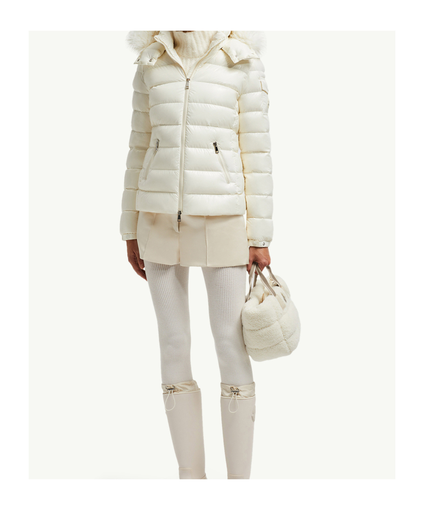 Moncler Badyf Faux Fur-trimmed Hooded Short Down Jacket In Gray