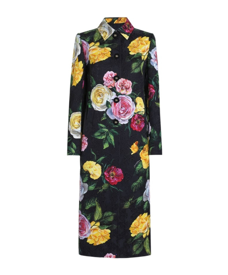 Dolce & Gabbana Single-breasted Peony And Rose-print Brocade Coat In Black