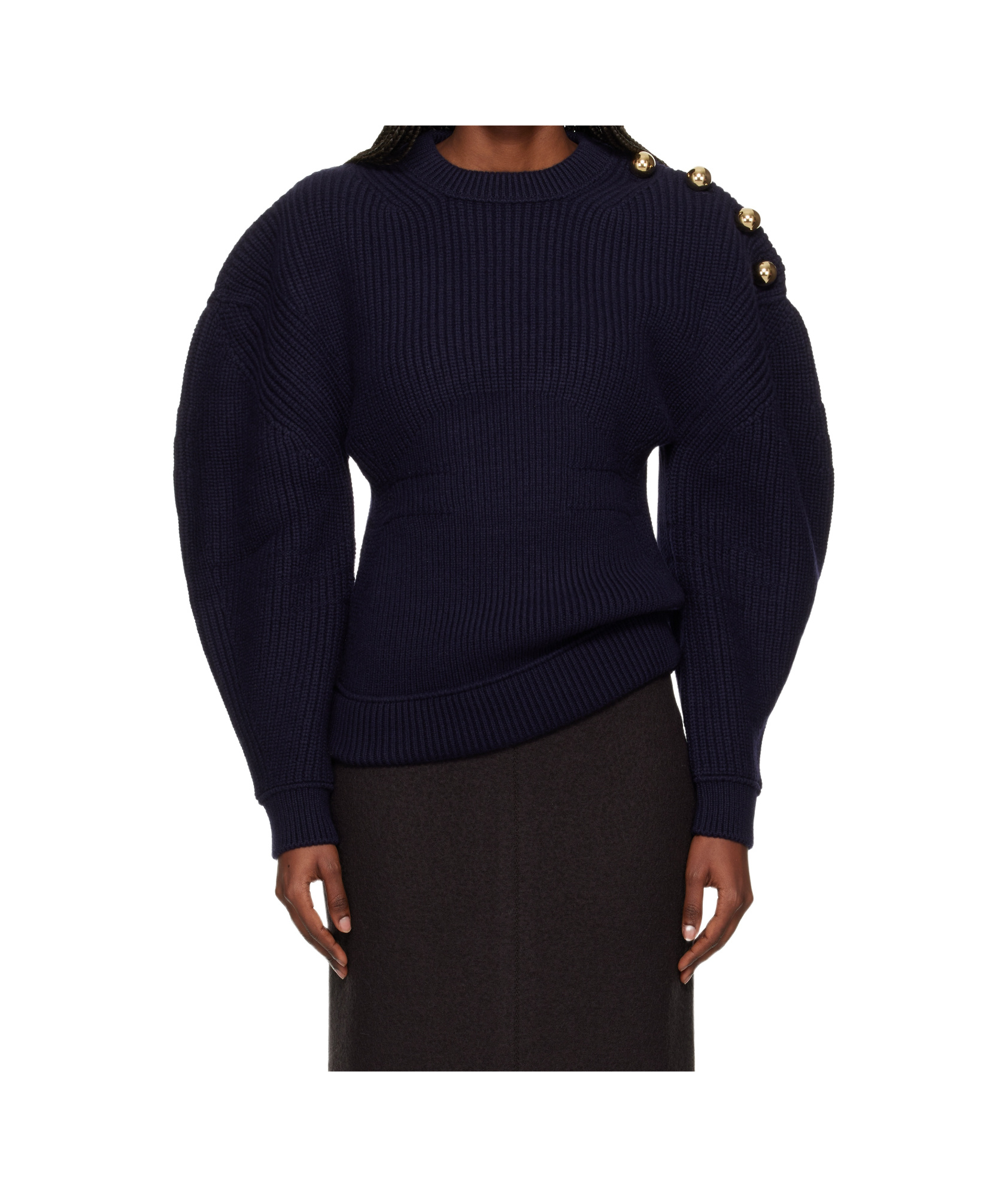 Lanvin Ribbed Knitted Wool Sweater In Blue
