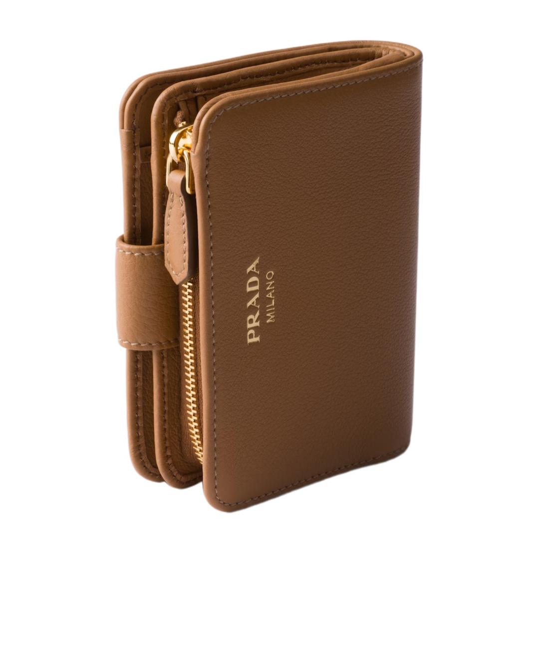 Prada Small Logo-stamp Leather Wallet In Brown
