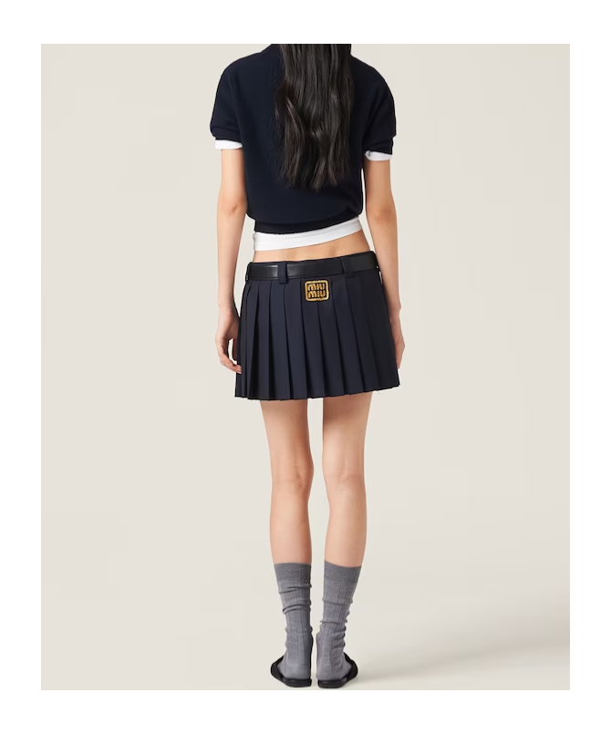Miu Miu Logo-patch Pleated Mini Skirt In Black