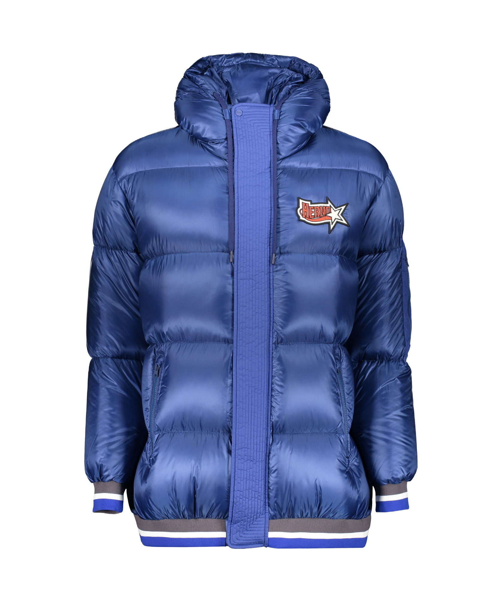 Herno Logo-patch Hooded Puffer Jacket In Blue